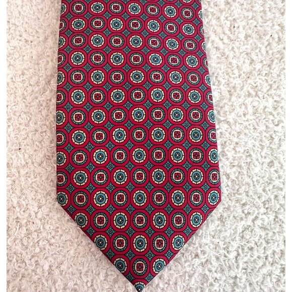 Wembley Silks Mens Burgundy Circle Geometric Patterned Tie Classic Luxury - Picture 1 of 7